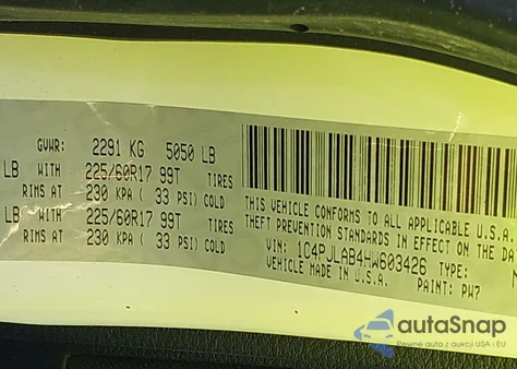 2017 Jeep Cherokee Sport Fwd из США, поврежденный, VIN 1C4PJLAB4HW603426